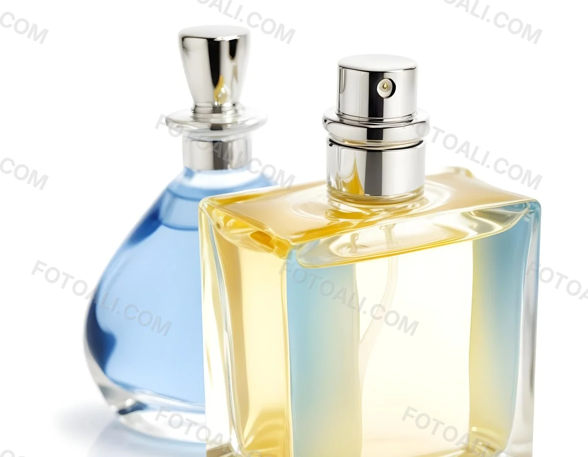 Two Perfume Bottles One With A Blue Liquid And The Other With A White Liquid White Background 29 1113
