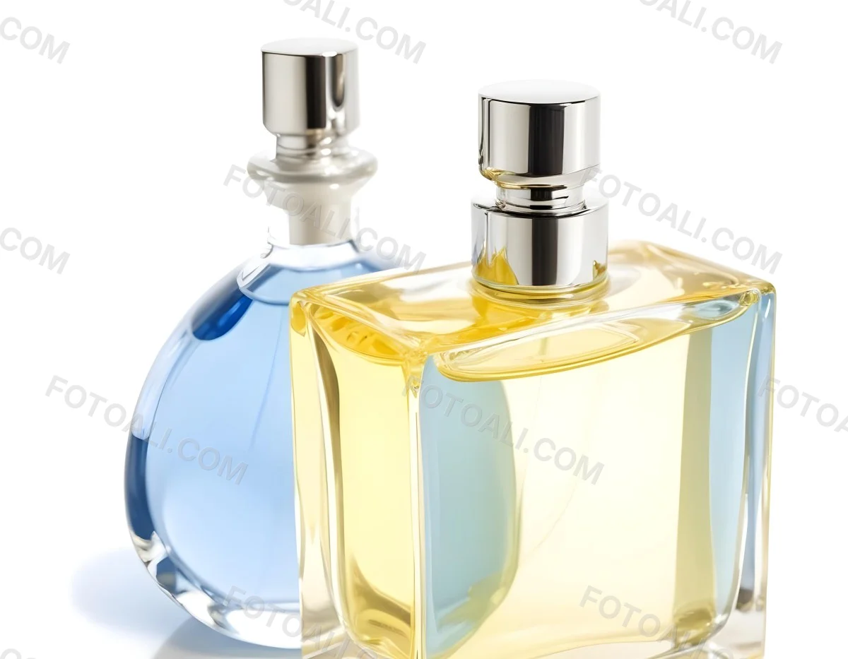 Two Perfume Bottles One With A Blue Liquid And The Other With A White Liquid White Background 30 8d2a