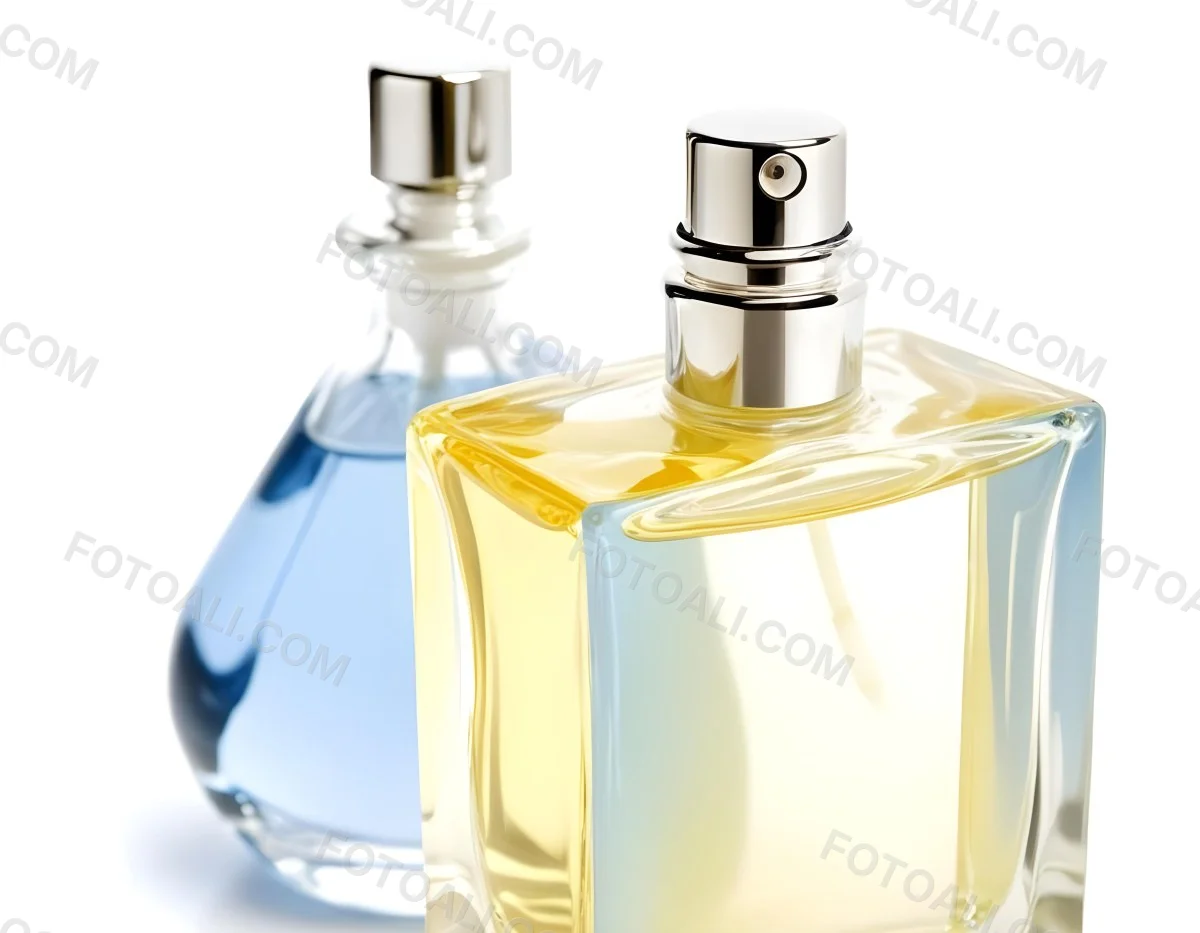 Two Perfume Bottles One With A Blue Liquid And The Other With A White Liquid White Background 32 81e3