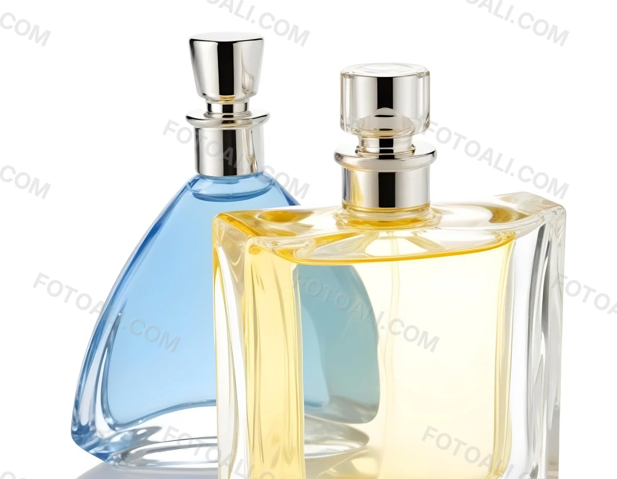 Two Perfume Bottles One With A Blue Liquid And The Other With A White Liquid White Background 33 F95f
