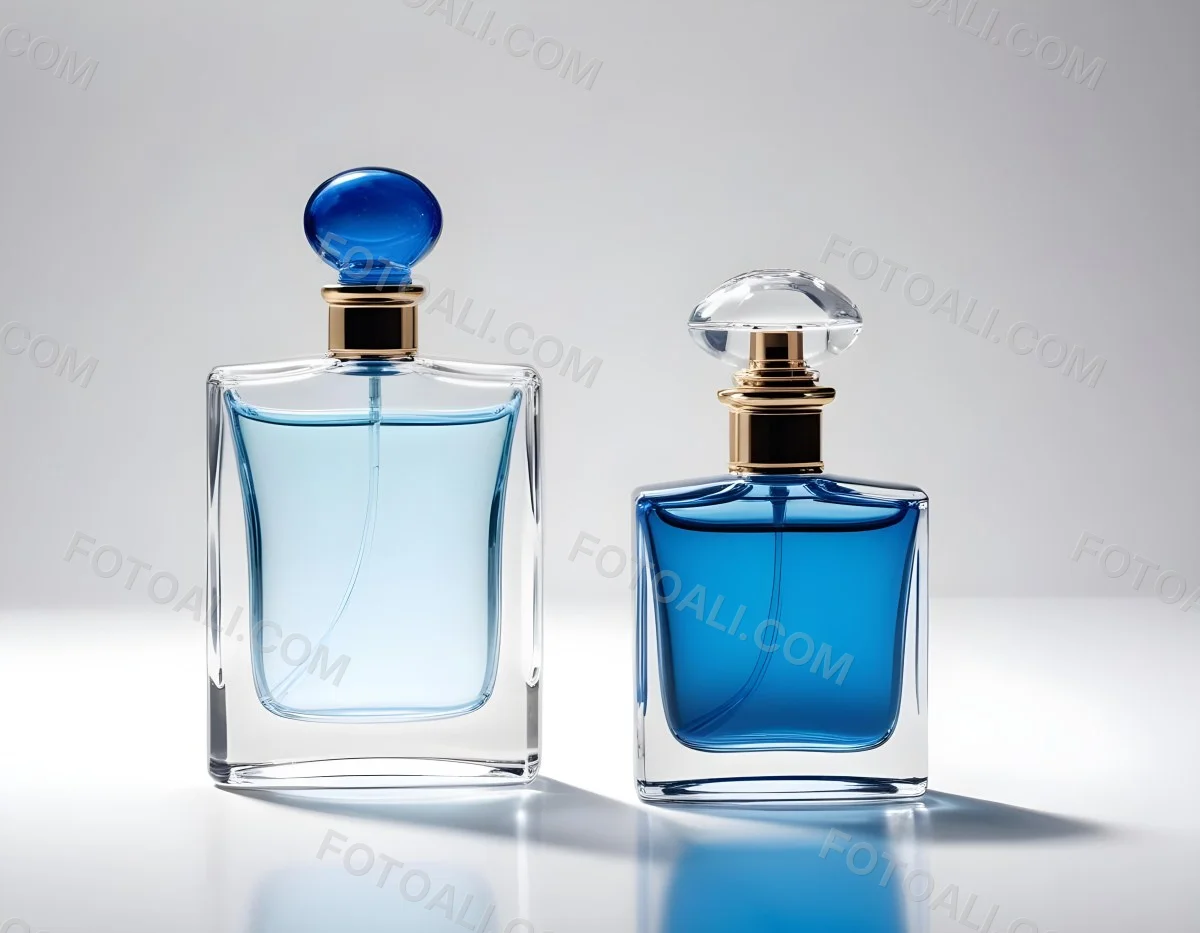 Two Perfume Bottles One With A Blue Liquid And The Other With A White Liquid White Background 35 A87d