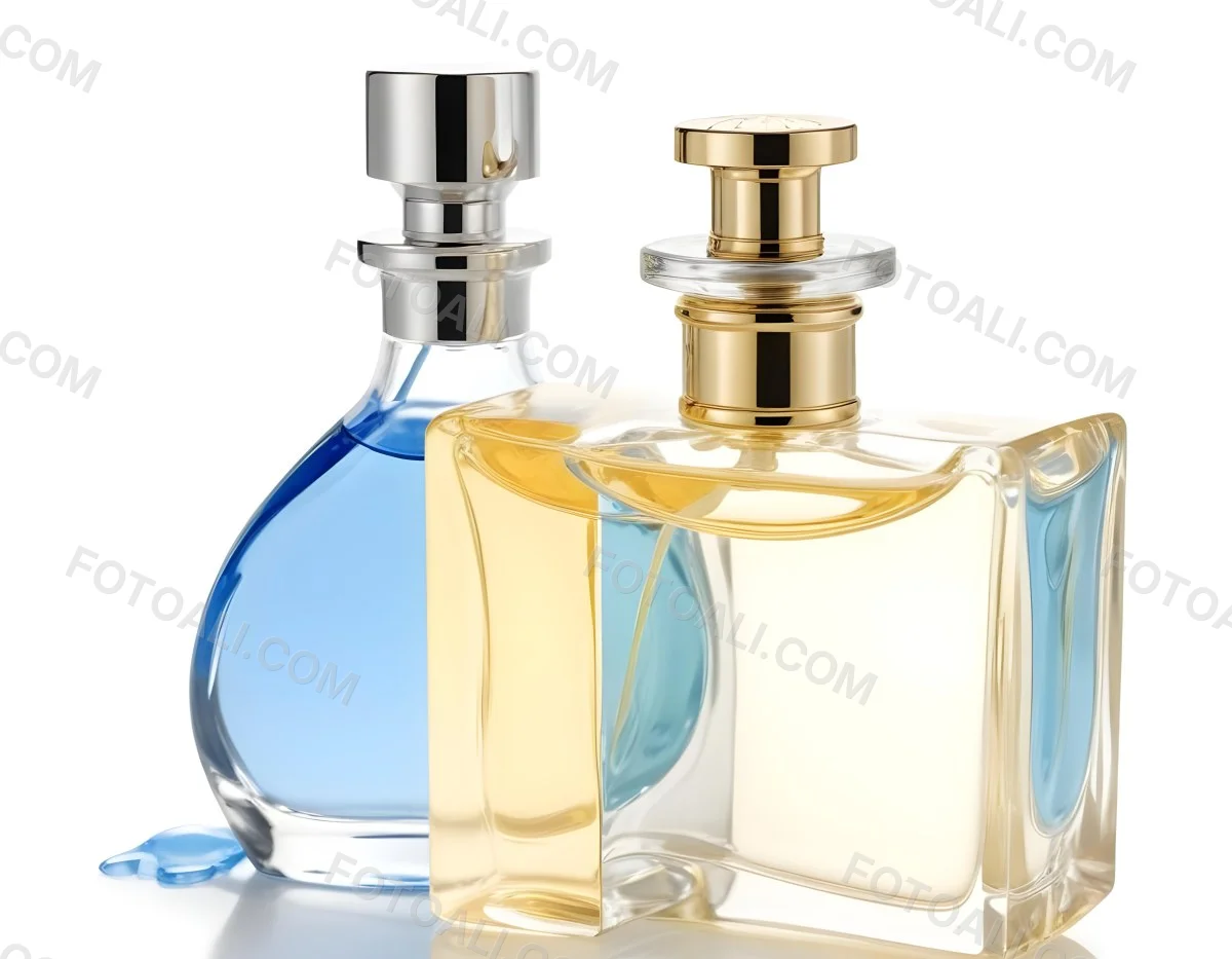 Two Perfume Bottles One With A Blue Liquid And The Other With A White Liquid White Background 38 5f4b