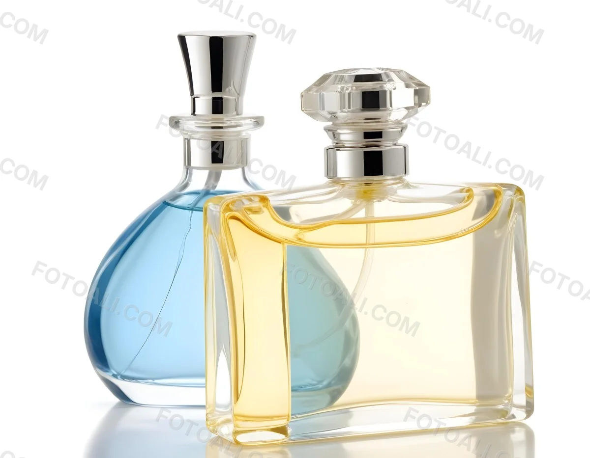 Two Perfume Bottles One With A Blue Liquid And The Other With A White Liquid White Background 39 E952