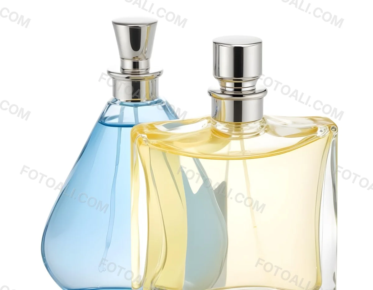 Two Perfume Bottles One With A Blue Liquid And The Other With A White Liquid White Background 5 A7b5