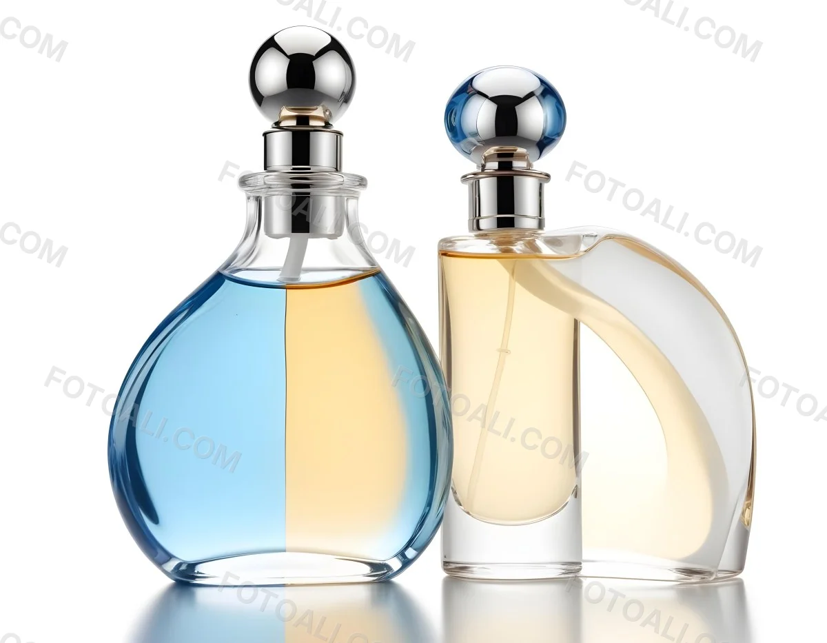 Two Perfume Bottles One With A Blue Liquid And The Other With A White Liquid White Background 8 5a21