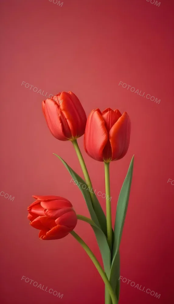 Two Red Tulips Against A Red Background 110 4b9b