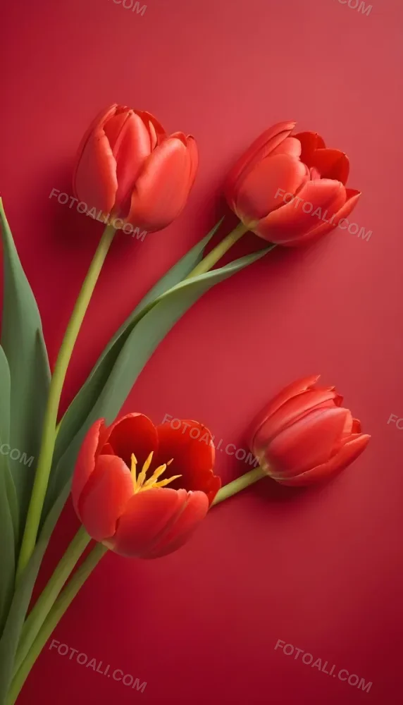 Two Red Tulips Against A Red Background 114 6cd6
