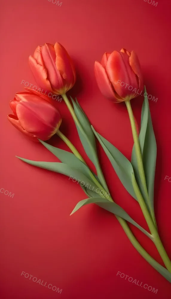 Two Red Tulips Against A Red Background 136 03a5