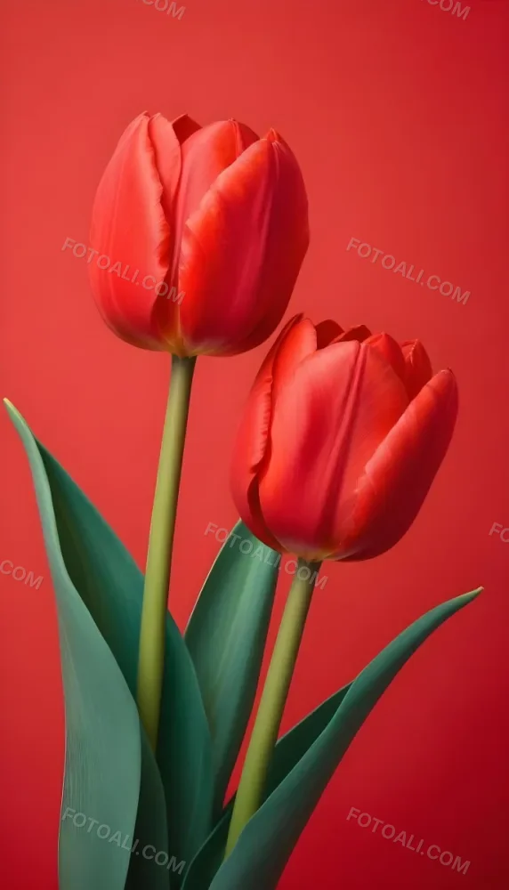 Two Red Tulips Against A Red Background 28 9d04