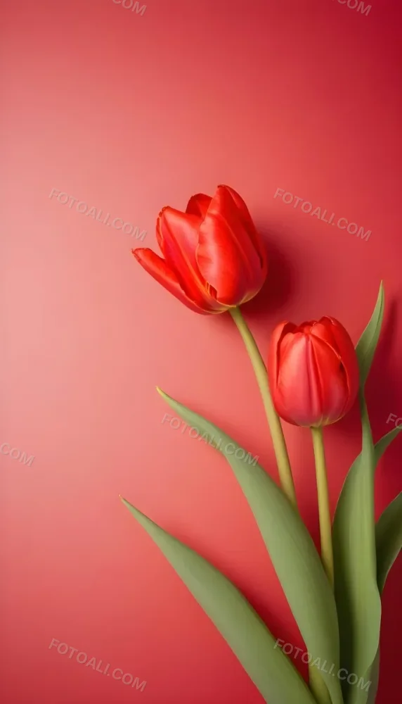 Two Red Tulips Against A Red Background 49 5f22