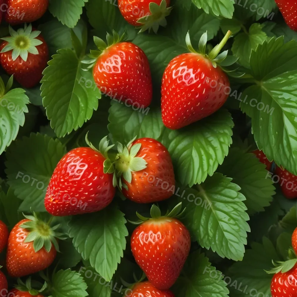 Two Ripe Red Strawberries With Green Leaves 67 3001