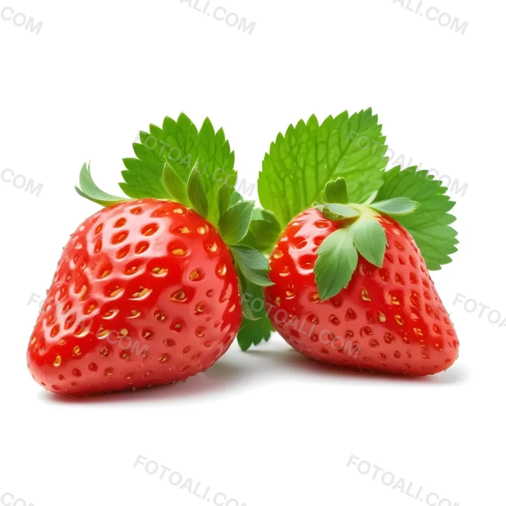 Two Ripe Red Strawberries With Green Leaves 88 2e28
