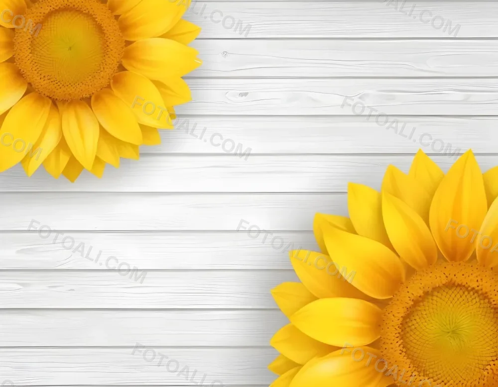 Two Sunflowers On The Corners Of The Image White Petals White Seeds White Wooden Background Bright Light High Angle View 54 0f6b