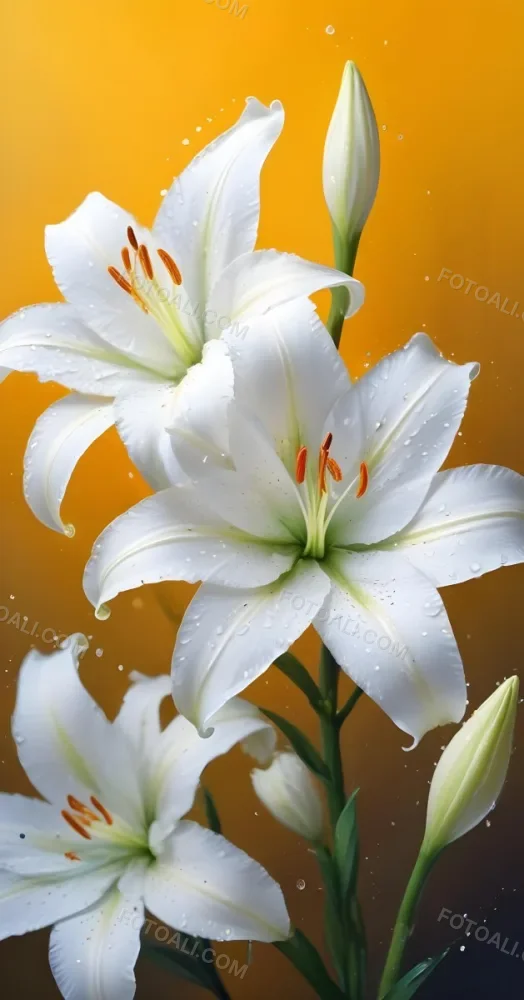 Two White Lilies With Water Drops On The Petals White Pistils And A Blurred White Background 1 De3f