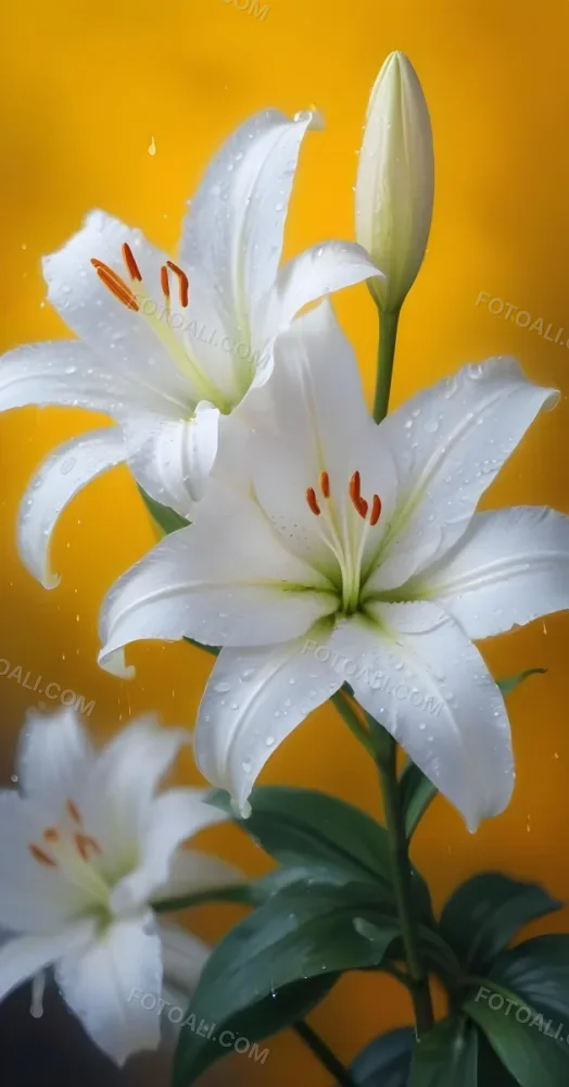 Two White Lilies With Water Drops On The Petals White Pistils And A Blurred White Background 10 Ce6a