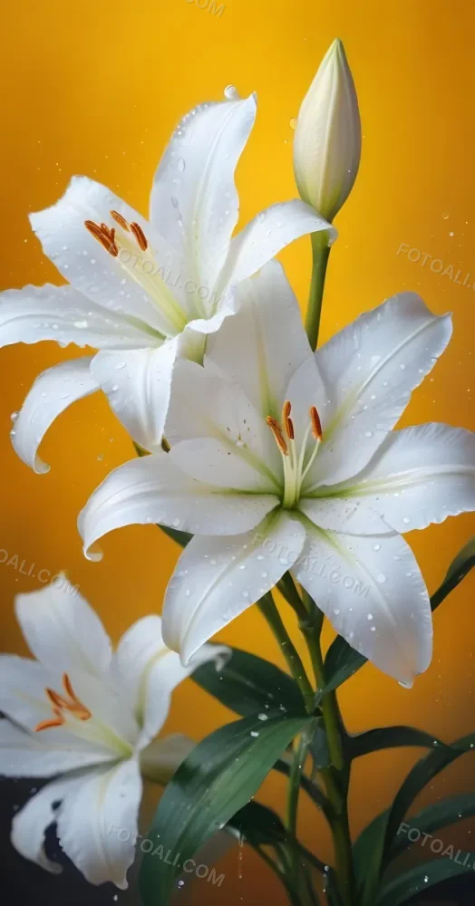 Two White Lilies With Water Drops On The Petals White Pistils And A Blurred White Background 5 3a0c