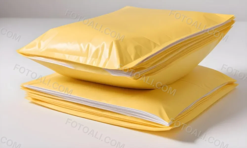 Two Yellow Bubble Mailers Stacked On Top Of Each Other The Top One Slightly Overlapping The Bottom One On A White Background 1 Fd20