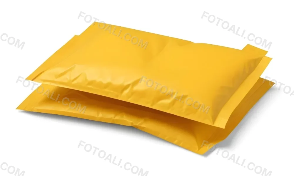 Two Yellow Bubble Mailers Stacked On Top Of Each Other The Top One Slightly Overlapping The Bottom One On A White Background 10 7906