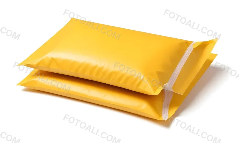 Two Yellow Bubble Mailers Stacked On Top Of Each Other The Top One Slightly Overlapping The Bottom One On A White Background 11 6410