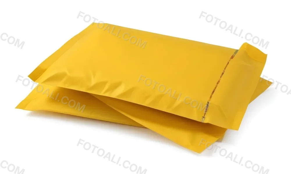Two Yellow Bubble Mailers Stacked On Top Of Each Other The Top One Slightly Overlapping The Bottom One On A White Background 2 3271
