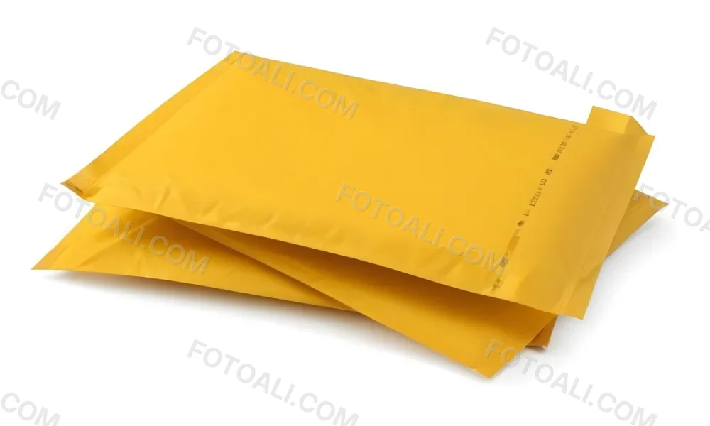 Two Yellow Bubble Mailers Stacked On Top Of Each Other The Top One Slightly Overlapping The Bottom One On A White Background 6 53ab