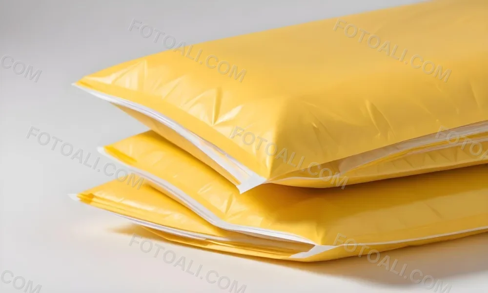 Two Yellow Bubble Mailers Stacked On Top Of Each Other The Top One Slightly Overlapping The Bottom One On A White Background 7 De66