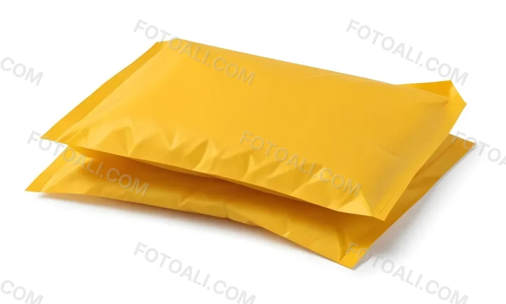 Two Yellow Bubble Mailers Stacked On Top Of Each Other The Top One Slightly Overlapping The Bottom One On A White Background 8 170c