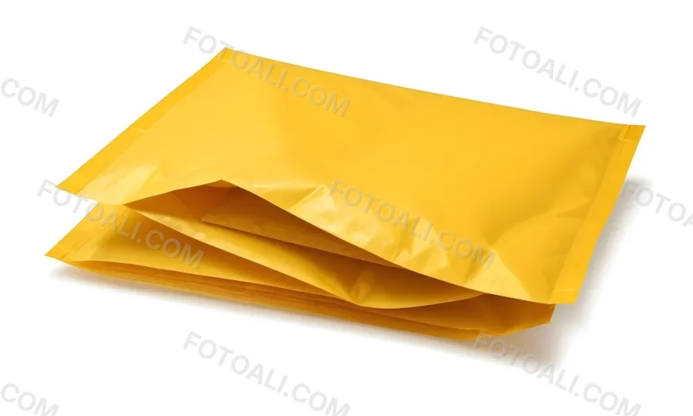 Two Yellow Bubble Mailers Stacked On Top Of Each Other The Top One Slightly Overlapping The Bottom One On A White Background 9 A038