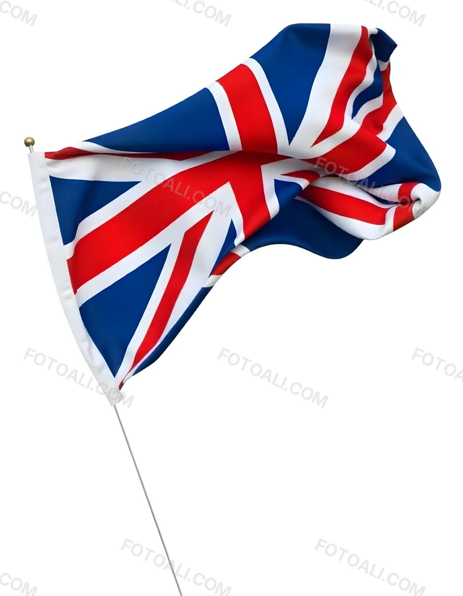 United Kingdom Flag Waving In The Wind White Background 42 7c7b
