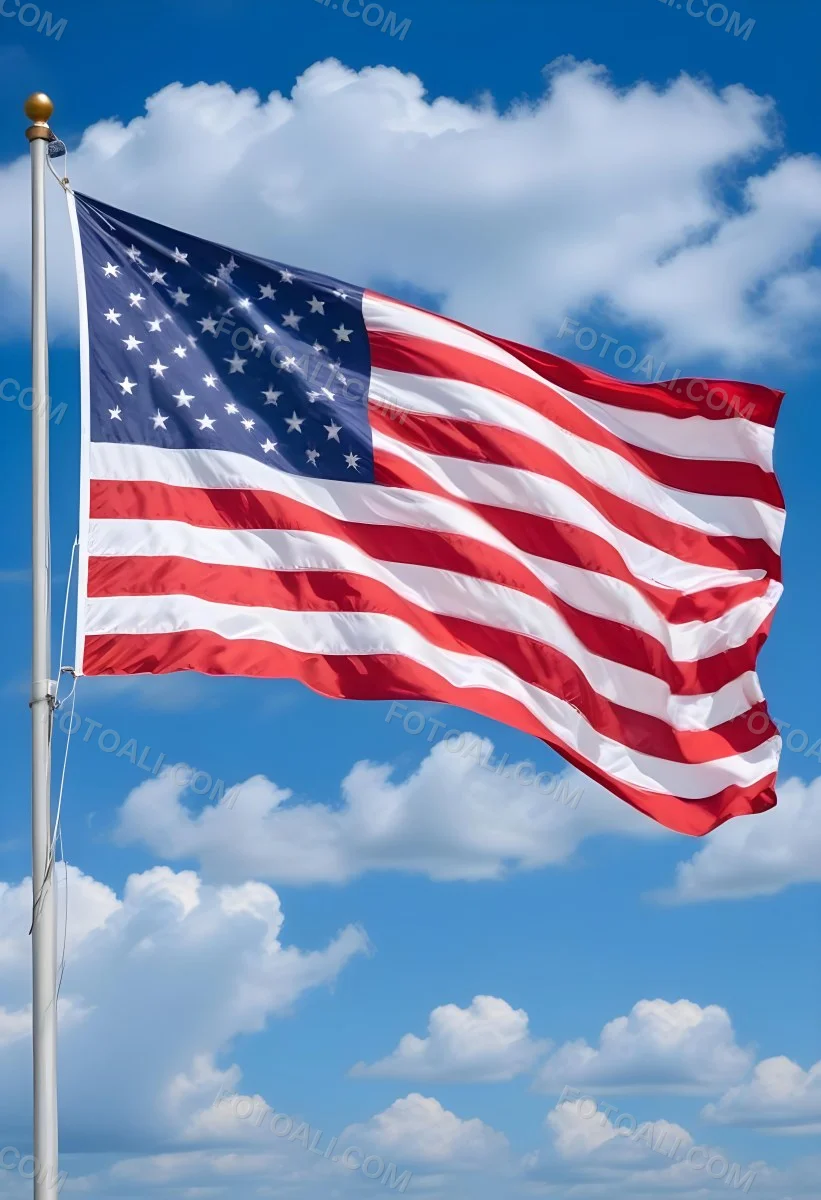 United States Of America Flag Waving In The Wind Blue Sky With Clouds 11 2d36