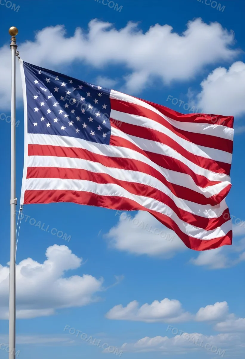 United States Of America Flag Waving In The Wind Blue Sky With Clouds 36 1e63