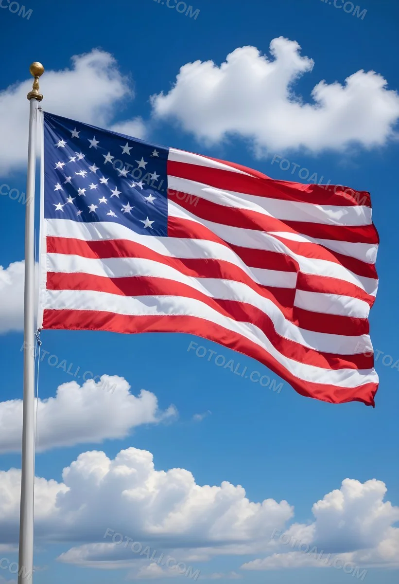 United States Of America Flag Waving In The Wind Blue Sky With Clouds 4 911f