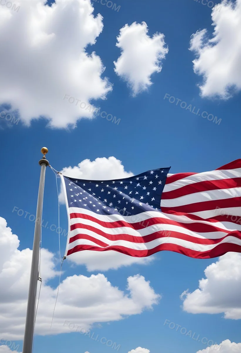 United States Of America Flag Waving In The Wind Blue Sky With Clouds 7 C9f0