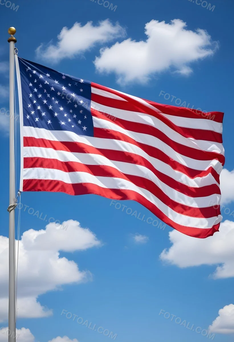 United States Of America Flag Waving In The Wind Blue Sky With Clouds 8 243e