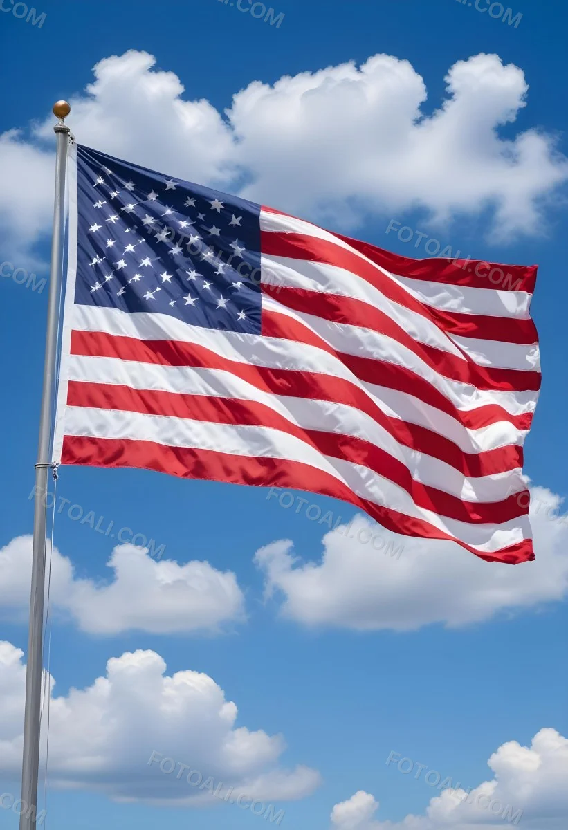 United States Of America Flag Waving In The Wind Blue Sky With Clouds 9 1611