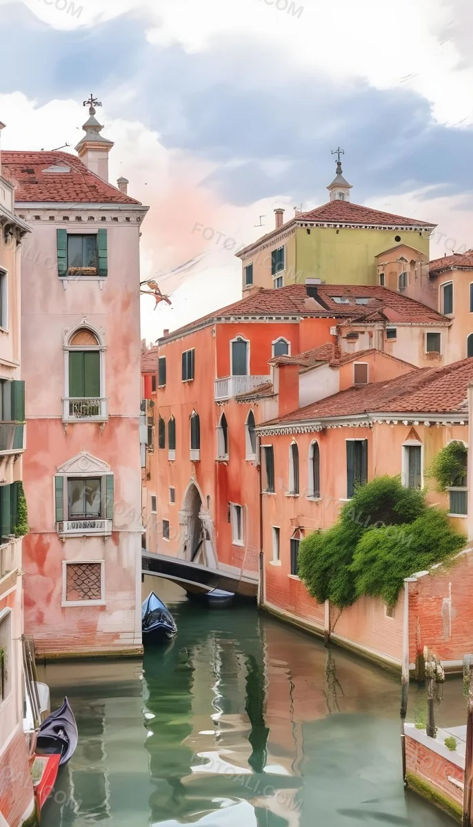Venice Buildings With Red Roofs And Green Windows Canal In The Middle 44 B897