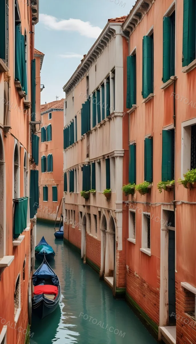 Venice Buildings With Red Roofs And Green Windows Canal In The Middle 54 1e39