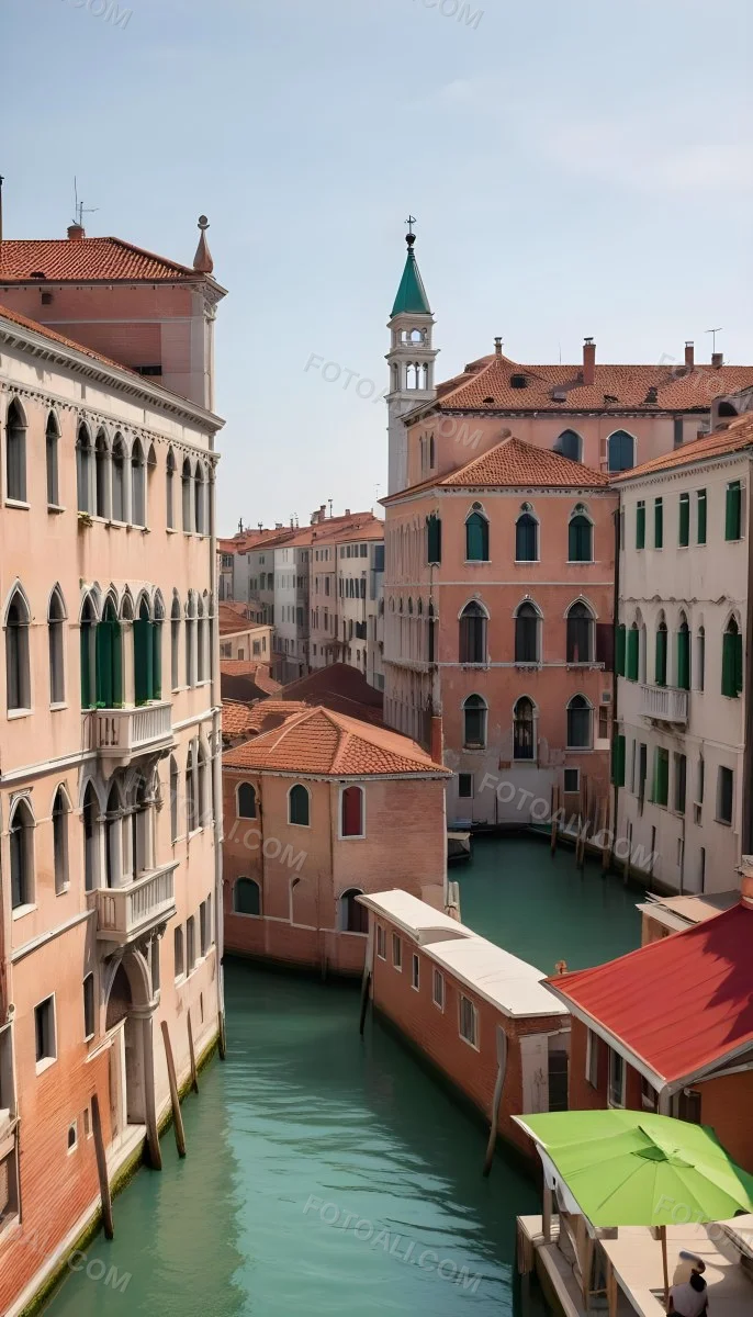 Venice Buildings With Red Roofs And Green Windows Canal In The Middle 59 Afdd