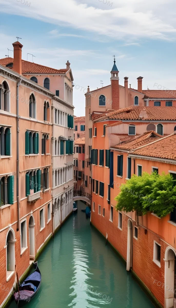 Venice Buildings With Red Roofs And Green Windows Canal In The Middle 63 480a