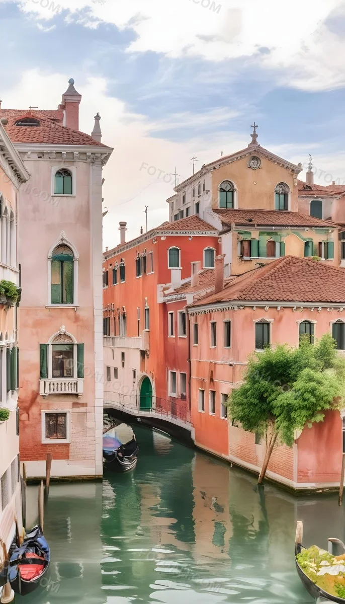 Venice Buildings With Red Roofs And Green Windows Canal In The Middle 64 A103