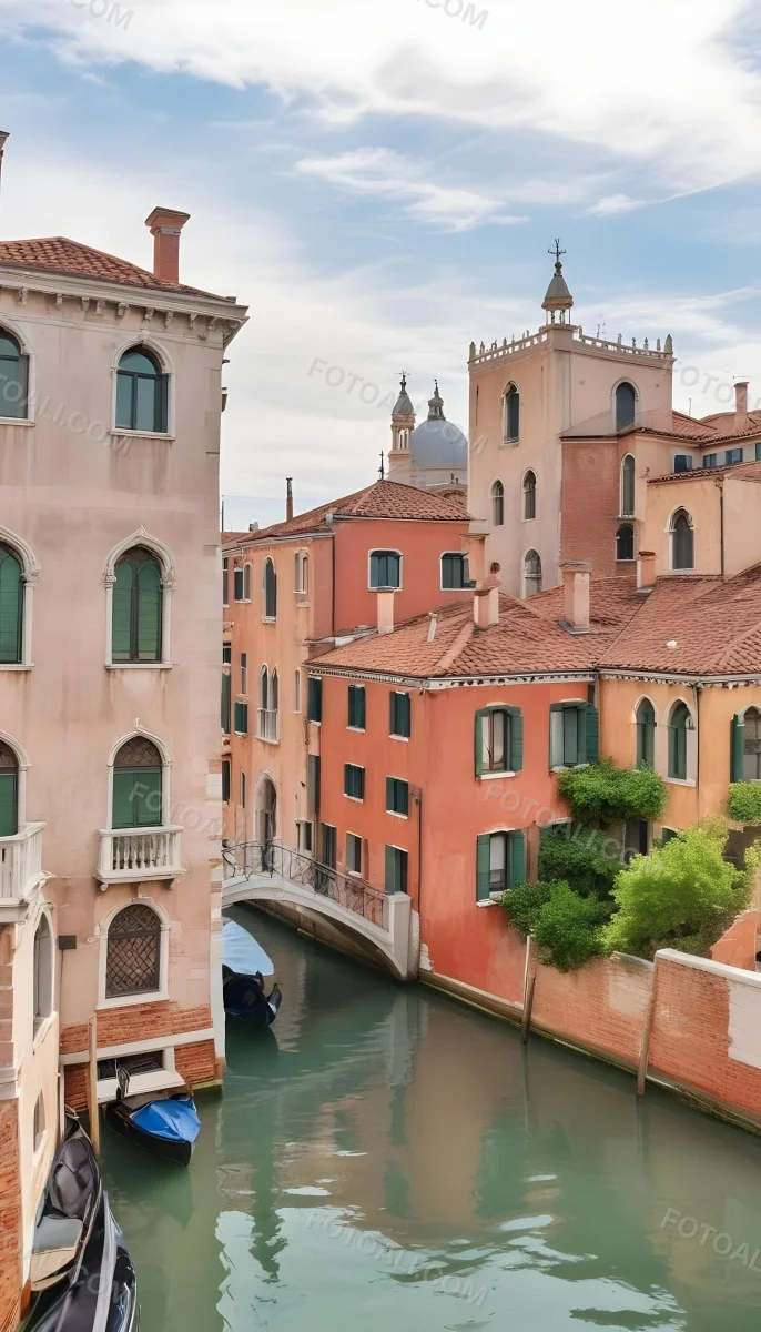Venice Buildings With Red Roofs And Green Windows Canal In The Middle 73 0b9c