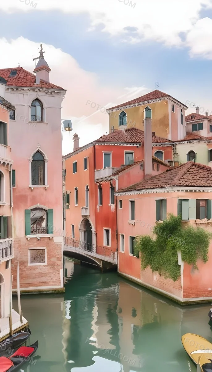 Venice Buildings With Red Roofs And Green Windows Canal In The Middle 81 1b10