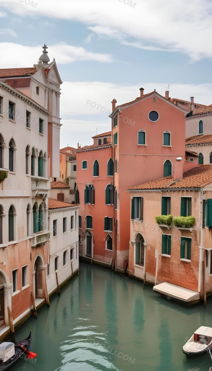 Venice Buildings With Red Roofs And Green Windows Canal In The Middle 87 Fd77