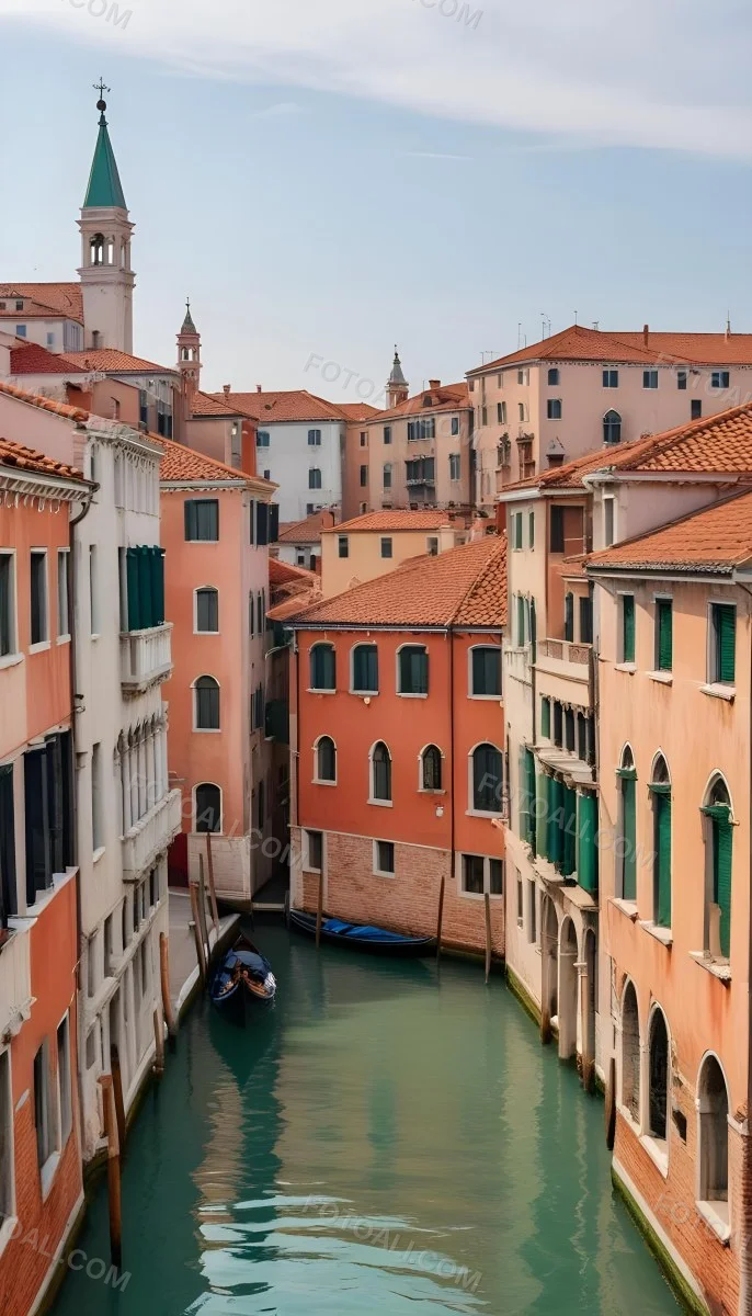 Venice Buildings With Red Roofs And Green Windows Canal In The Middle 98 5022