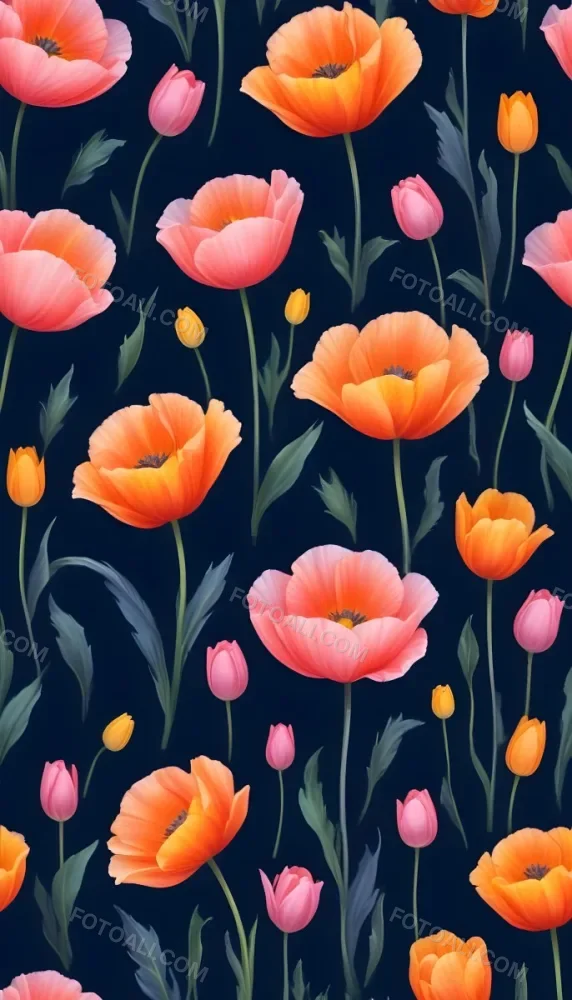 Vibrant And Colorful Flowers Including Pink Purple And Orange Poppies Or Similar Blooms Against A Dark Blue Background 81 5d17