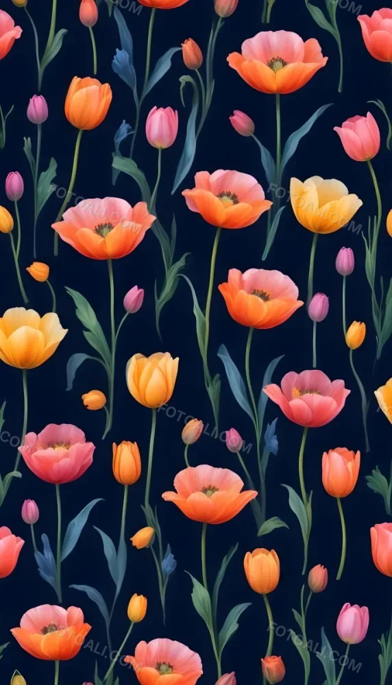 Vibrant And Colorful Flowers Including Pink Purple And Orange Poppies Or Similar Blooms Against A Dark Blue Background 82 39be