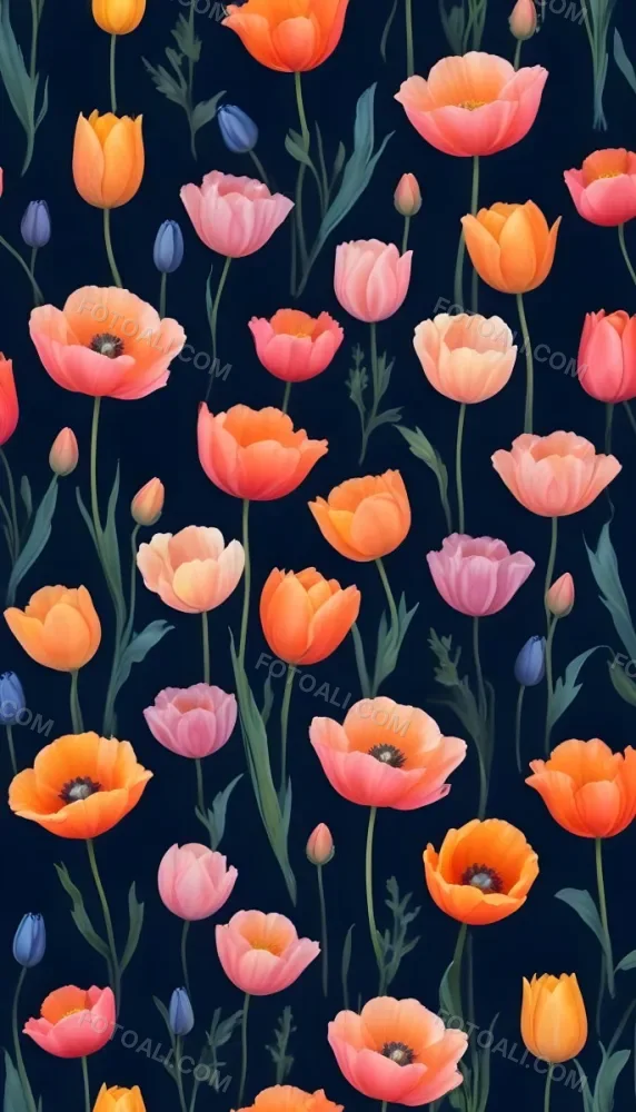 Vibrant And Colorful Flowers Including Pink Purple And Orange Poppies Or Similar Blooms Against A Dark Blue Background 98 2f8e