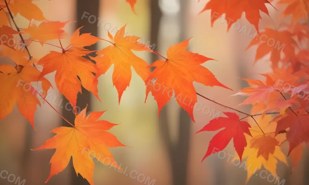 Vibrant Orange And Red Maple Leaves Against A Blurred Hazy Background With A Warm Autumnal Color Palette 16 Edc1