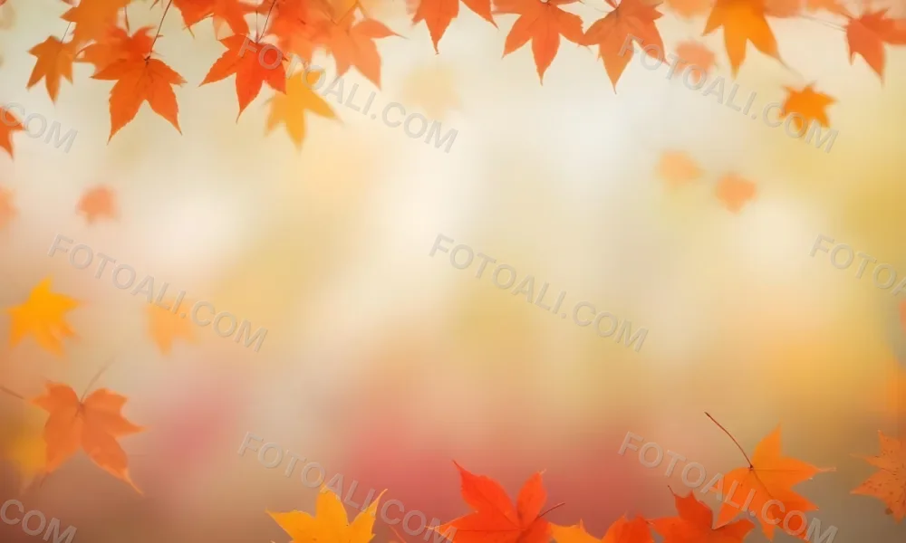 Vibrant Orange And Red Maple Leaves Against A Blurred Hazy Background With A Warm Autumnal Color Palette 23 D955