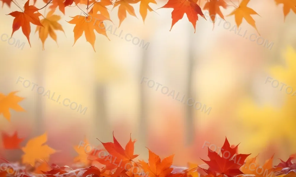 Vibrant Orange And Red Maple Leaves Against A Blurred Hazy Background With A Warm Autumnal Color Palette 24 0caa